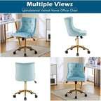 VINGLI Chaise de bureau sans accoudoirs avec base/roues dorées, chaise de coiffeuse/maquillage avec dossier pour chambre à coucher, chaise à roulettes pivotante pour salon de manucure