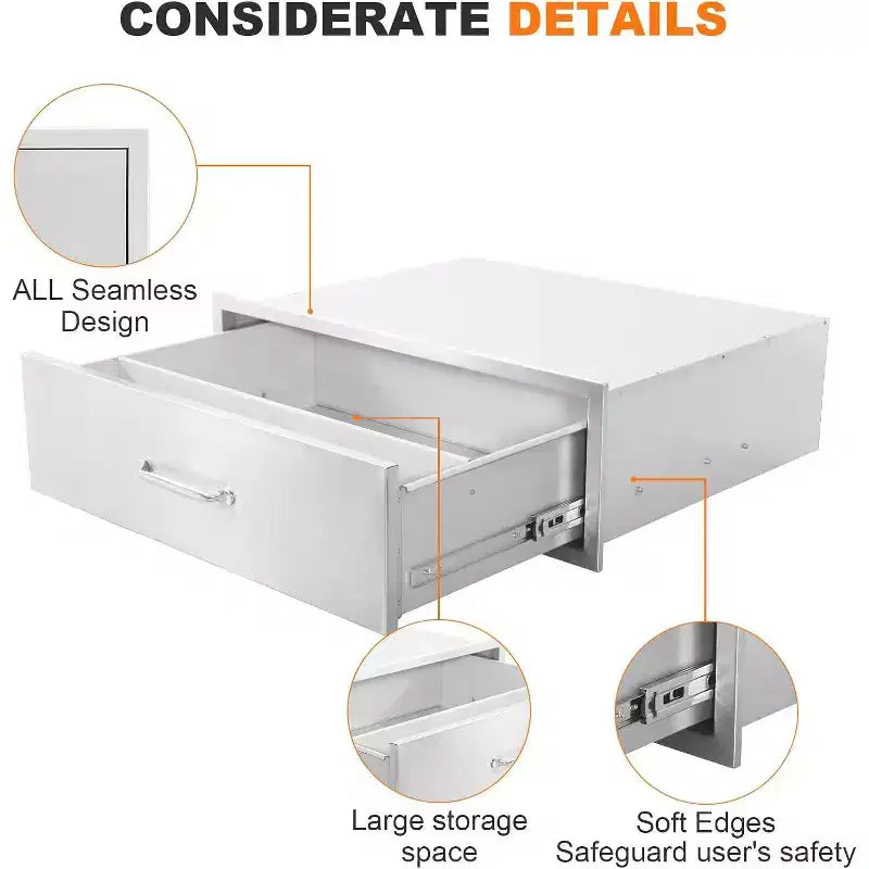 Tiroir de cuisine extérieure, tiroir BBQ encastrable 1 couche en acier inoxydable pour cuisines extérieures et îlots BBQ