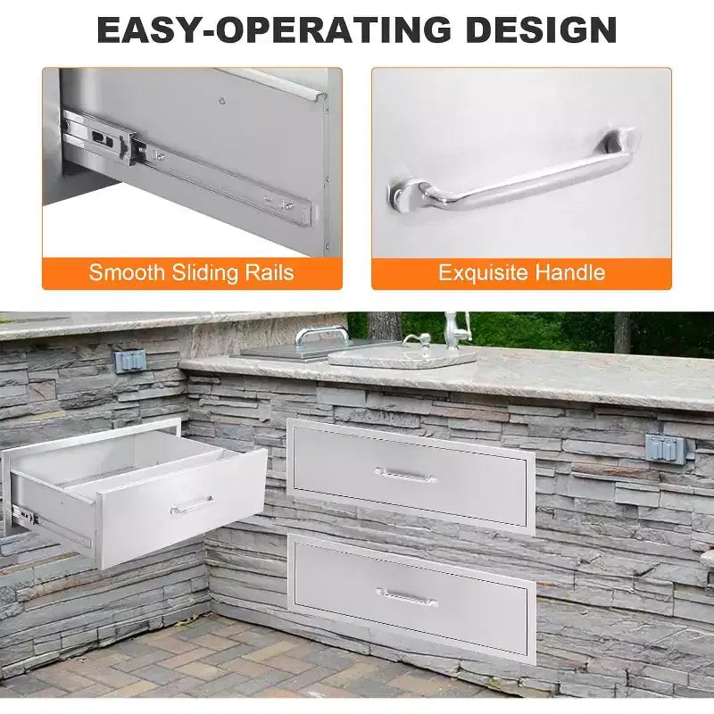 Tiroir de cuisine extérieure, tiroir BBQ encastrable 1 couche en acier inoxydable pour cuisines extérieures et îlots BBQ