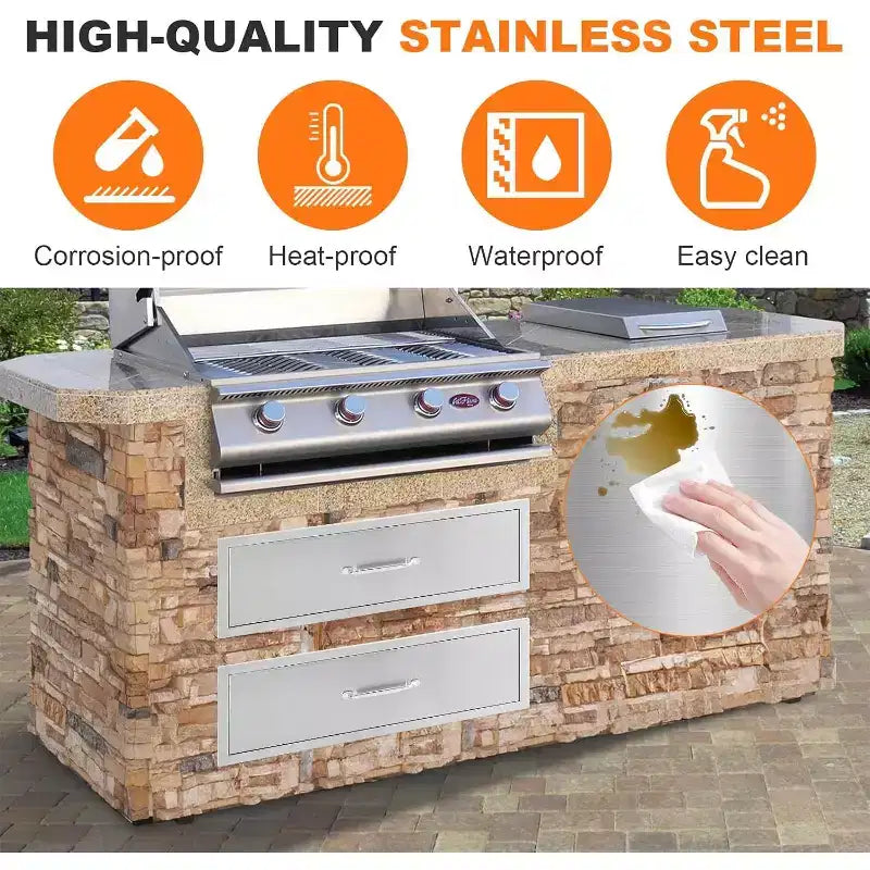 Tiroir de cuisine extérieure, tiroir BBQ encastrable 1 couche en acier inoxydable pour cuisines extérieures et îlots BBQ