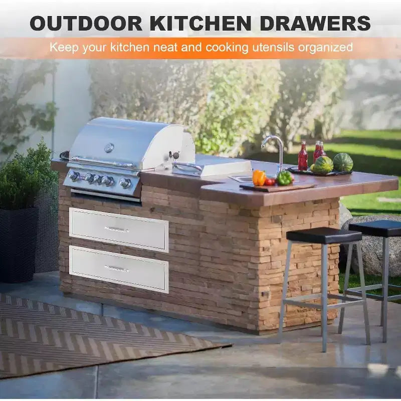 Tiroir de cuisine extérieure, tiroir BBQ encastrable 1 couche en acier inoxydable pour cuisines extérieures et îlots BBQ
