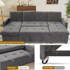 Canapé-lit modulaire sectionnel 4 places Dyonery avec lit gigogne, canapé sectionnel en forme de U en chenille avec ports USB/dossier réglable, assemblage sans outils