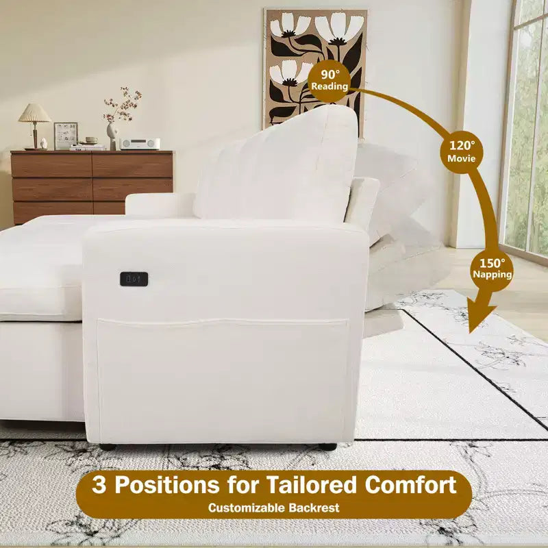 Canapé-lit modulaire sectionnel 4 places Dyonery avec lit gigogne, canapé sectionnel en forme de U en chenille avec ports USB/dossier réglable, assemblage sans outils