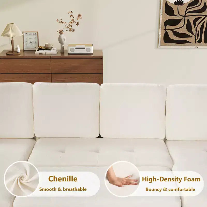Canapé-lit modulaire sectionnel 4 places Dyonery avec lit gigogne, canapé sectionnel en forme de U en chenille avec ports USB/dossier réglable, assemblage sans outils