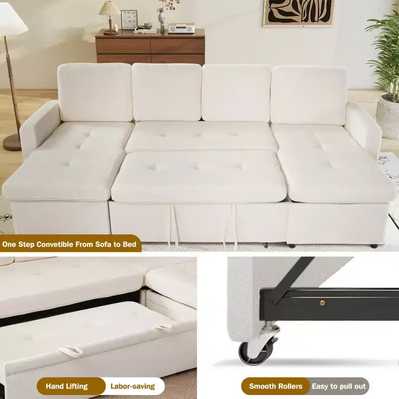Canapé-lit modulaire sectionnel 4 places Dyonery avec lit gigogne, canapé sectionnel en forme de U en chenille avec ports USB/dossier réglable, assemblage sans outils