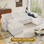Canapé-lit modulaire sectionnel 4 places Dyonery avec lit gigogne, canapé sectionnel en forme de U en chenille avec ports USB/dossier réglable, assemblage sans outils