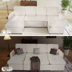 Canapé-lit modulaire sectionnel 4 places Dyonery avec lit gigogne, canapé sectionnel en forme de U en chenille avec ports USB/dossier réglable, assemblage sans outils