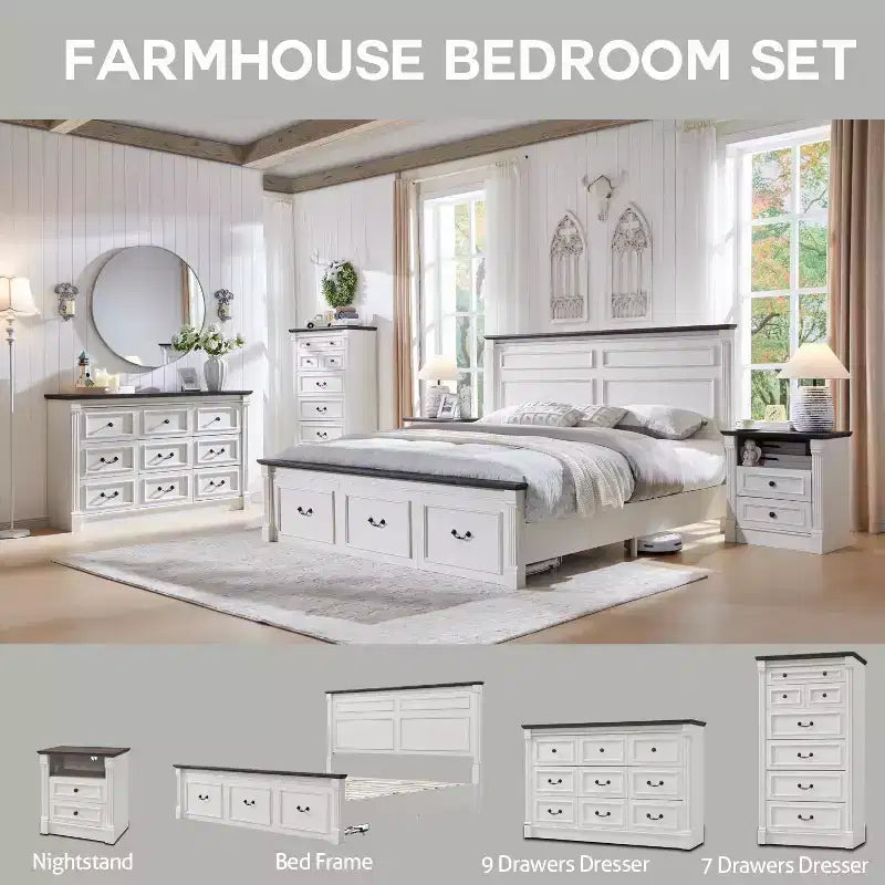 Mastgoal 57 Commode de Ferme avec 7 Tiroirs, Meuble de Rangement Rustique en Bois avec Colonne Romaine pour Chambre à Coucher