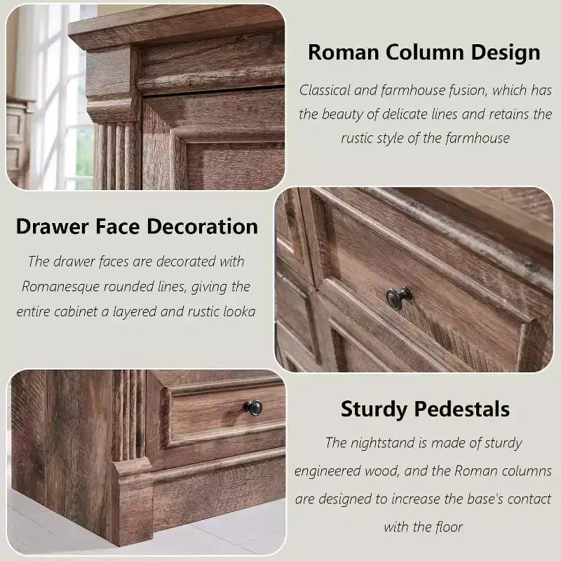 Mastgoal 57 Commode de Ferme avec 7 Tiroirs, Meuble de Rangement Rustique en Bois avec Colonne Romaine pour Chambre à Coucher