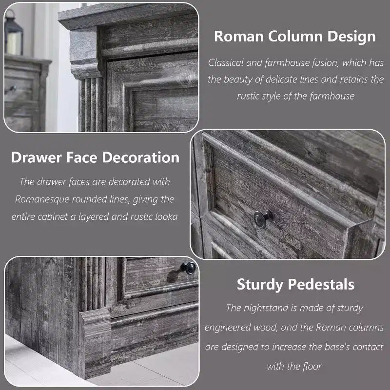 Mastgoal 57 Commode de Ferme avec 7 Tiroirs, Meuble de Rangement Rustique en Bois avec Colonne Romaine pour Chambre à Coucher