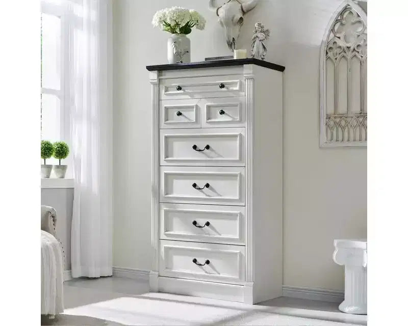 Mastgoal 57 Commode de Ferme avec 7 Tiroirs, Meuble de Rangement Rustique en Bois avec Colonne Romaine pour Chambre à Coucher