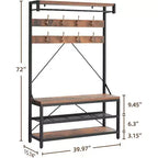 Porte-manteau avec range-chaussures et banc, Meuble d'entrée avec banc de rangement et 8 crochets, Grand porte-manteau avec banc à chaussures pour couloir, salon, chambre à coucher