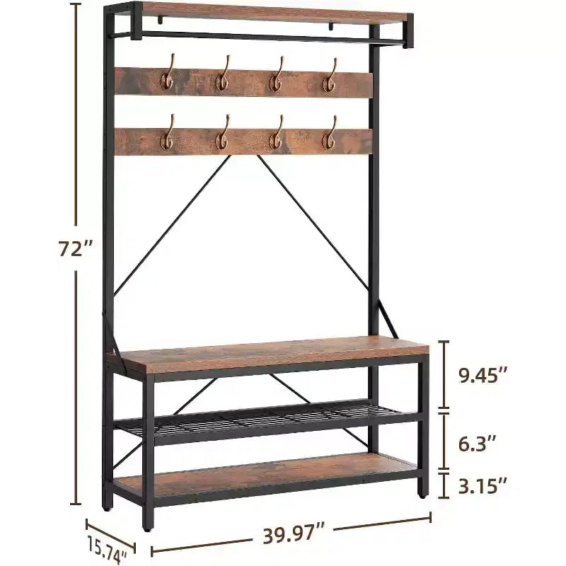 Porte-manteau avec range-chaussures et banc, Meuble d'entrée avec banc de rangement et 8 crochets, Grand porte-manteau avec banc à chaussures pour couloir, salon, chambre à coucher