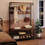 Porte-manteau avec range-chaussures et banc, Meuble d'entrée avec banc de rangement et 8 crochets, Grand porte-manteau avec banc à chaussures pour couloir, salon, chambre à coucher