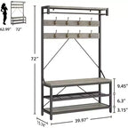Porte-manteau avec range-chaussures et banc, Meuble d'entrée avec banc de rangement et 8 crochets, Grand porte-manteau avec banc à chaussures pour couloir, salon, chambre à coucher