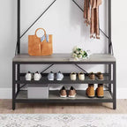 Porte-manteau avec range-chaussures et banc, Meuble d'entrée avec banc de rangement et 8 crochets, Grand porte-manteau avec banc à chaussures pour couloir, salon, chambre à coucher