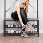Porte-manteau avec range-chaussures et banc, Meuble d'entrée avec banc de rangement et 8 crochets, Grand porte-manteau avec banc à chaussures pour couloir, salon, chambre à coucher