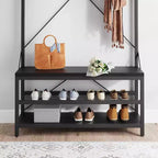 Porte-manteau avec range-chaussures et banc, Meuble d'entrée avec banc de rangement et 8 crochets, Grand porte-manteau avec banc à chaussures pour couloir, salon, chambre à coucher