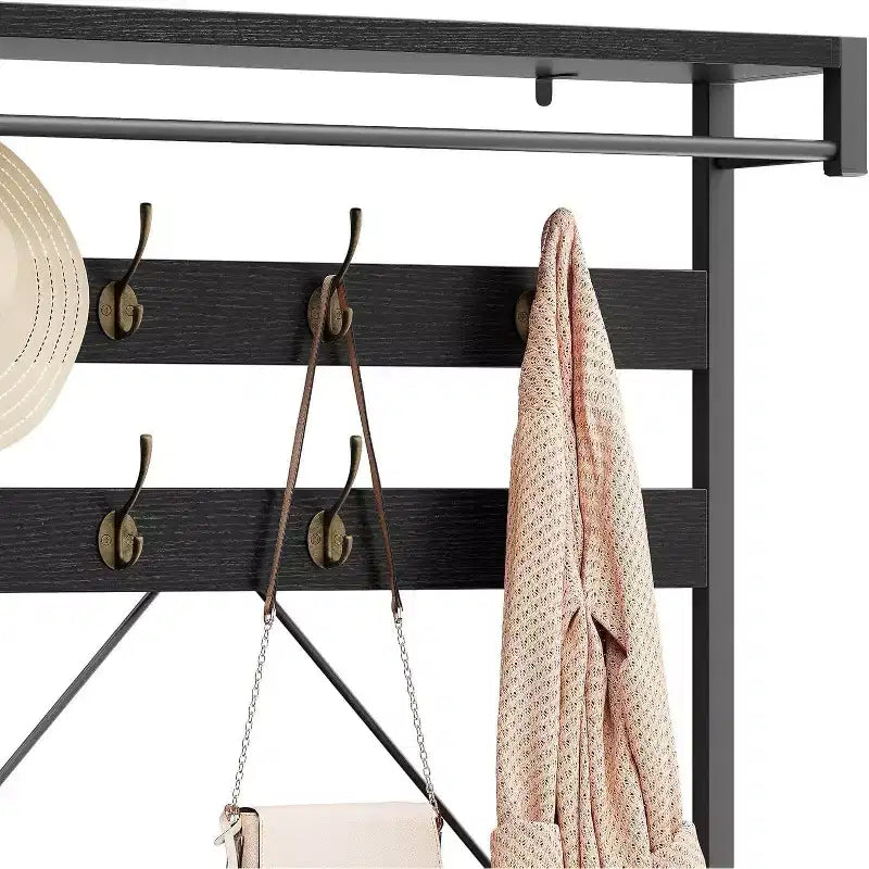 Porte-manteau avec range-chaussures et banc, Meuble d'entrée avec banc de rangement et 8 crochets, Grand porte-manteau avec banc à chaussures pour couloir, salon, chambre à coucher