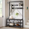 Coat Rack with Shoe Rack & Bench, Hall Tree Storage Bench with 8 Hooks, Large Coat Rack with Shoe Bench for Hallway, Living Room, Bedroom