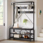 Coat Rack with Shoe Rack & Bench, Hall Tree Storage Bench with 8 Hooks, Large Coat Rack with Shoe Bench for Hallway, Living Room, Bedroom
