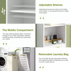 Meuble de salle de bain haut VECELO avec miroir et porte, meuble à linge inclinable avec panier à linge amovible, blanc