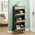 3 Flip Drawers Shoe Storage Cabinet with 1 Drawer, Hidden Rattan Shoe Organizer with Metal Legs