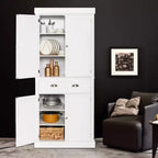 VINGLI Meubles de Rangement Blancs de 72 Pouces avec Tiroirs, Armoires de Garde-Manger Autoportantes avec Portes et Étagères Réglables, Armoire de Rangement de Cuisine Style Ferme