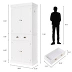 VINGLI Meubles de Rangement Blancs de 72 Pouces avec Tiroirs, Armoires de Garde-Manger Autoportantes avec Portes et Étagères Réglables, Armoire de Rangement de Cuisine Style Ferme