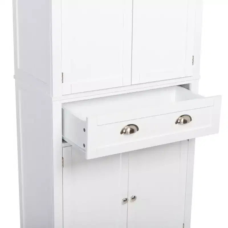 VINGLI Meubles de Rangement Blancs de 72 Pouces avec Tiroirs, Armoires de Garde-Manger Autoportantes avec Portes et Étagères Réglables, Armoire de Rangement de Cuisine Style Ferme