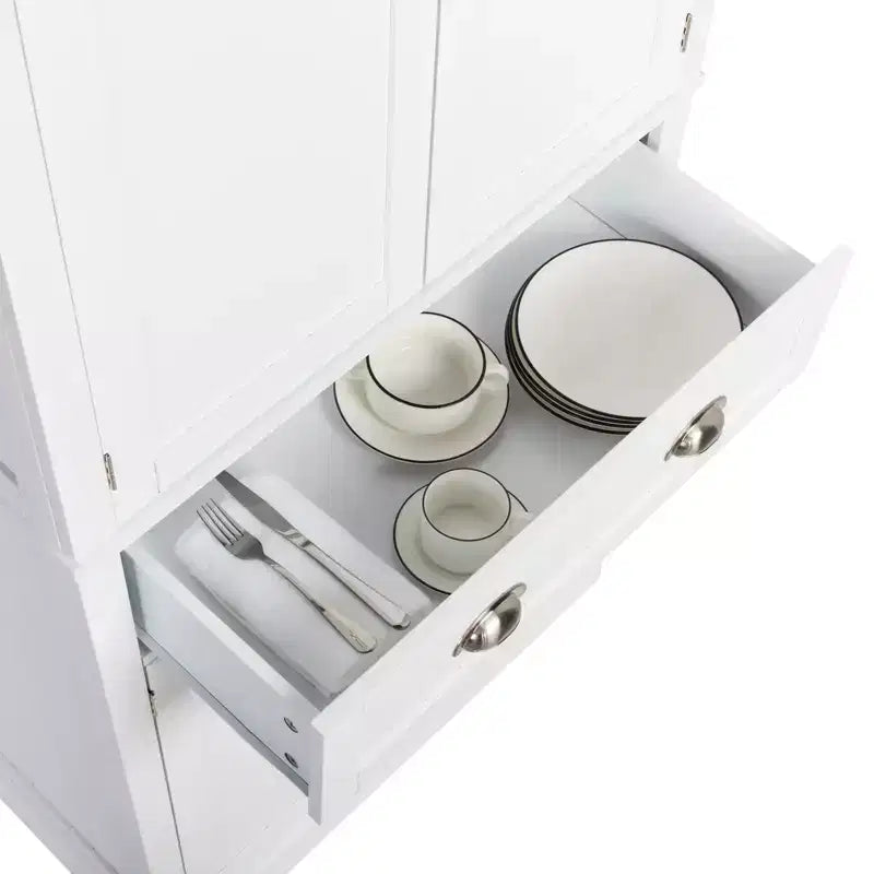 VINGLI Meubles de Rangement Blancs de 72 Pouces avec Tiroirs, Armoires de Garde-Manger Autoportantes avec Portes et Étagères Réglables, Armoire de Rangement de Cuisine Style Ferme