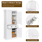 VINGLI Meubles de Rangement Blancs de 72 Pouces avec Tiroirs, Armoires de Garde-Manger Autoportantes avec Portes et Étagères Réglables, Armoire de Rangement de Cuisine Style Ferme
