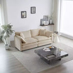 Modern Fabric Loveseat Sofa Couch for Living Room Upholstered Large Size Deep Seat 2-Seat Sofa with 4 Pillows Beige Chenille