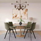Table à manger ronde LeisureMod Bristol, plateau en MDF avec piètement en acier imitation bois naturel, table de cuisine et de salle à manger moderne, table d'appoint