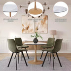 Table à manger ronde LeisureMod Bristol, plateau en MDF avec piètement en acier imitation bois naturel, table de cuisine et de salle à manger moderne, table d'appoint