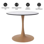 Table à manger ronde LeisureMod Bristol, plateau en MDF avec piètement en acier imitation bois naturel, table de cuisine et de salle à manger moderne, table d'appoint