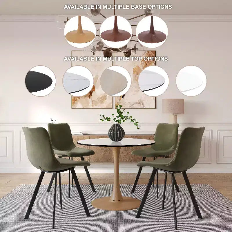 Table à manger ronde LeisureMod Bristol, plateau en MDF avec piètement en acier imitation bois naturel, table de cuisine et de salle à manger moderne, table d'appoint