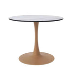 Table à manger ronde LeisureMod Bristol, plateau en MDF avec piètement en acier imitation bois naturel, table de cuisine et de salle à manger moderne, table d'appoint