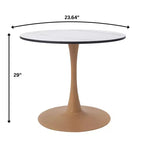 Table à manger ronde LeisureMod Bristol, plateau en MDF avec piètement en acier imitation bois naturel, table de cuisine et de salle à manger moderne, table d'appoint