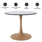 Table à manger ronde LeisureMod Bristol, plateau en MDF avec piètement en acier imitation bois naturel, table de cuisine et de salle à manger moderne, table d'appoint