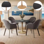 Table à manger ronde LeisureMod Bristol, plateau en MDF avec piètement en acier imitation bois naturel, table de cuisine et de salle à manger moderne, table d'appoint