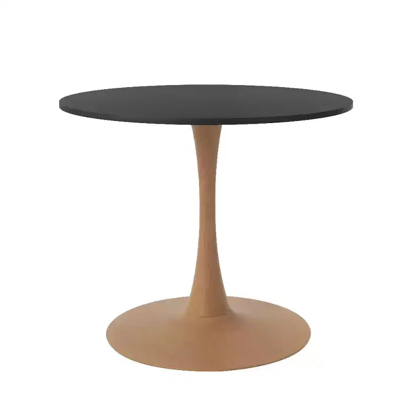 Table à manger ronde LeisureMod Bristol, plateau en MDF avec piètement en acier imitation bois naturel, table de cuisine et de salle à manger moderne, table d'appoint