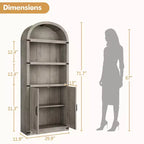 Bibliothèque GustoWave avec portes, étagère arquée de 182 cm de haut, meuble de rangement de style ferme avec étagères, bibliothèques en bois pour bureau à domicile