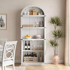 Bibliothèque GustoWave avec portes, étagère arquée de 182 cm de haut, meuble de rangement de style ferme avec étagères, bibliothèques en bois pour bureau à domicile
