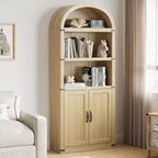 Bibliothèque GustoWave avec portes, étagère arquée de 182 cm de haut, meuble de rangement de style ferme avec étagères, bibliothèques en bois pour bureau à domicile