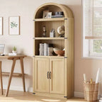GustoWave Bookcase with Doors Arched Bookshelf 71.65in Tall Bookcase Farmhouse Cabinet with Shelves Wooden Bookshelves for Home Office