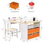 Table et ensemble de tabourets d'art CuisinSmart pour enfants, table d'activités en bois pour tout-petits avec bacs de rangement, bureau de dessin, artisanat en bois pour enfants