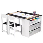 CuisinSmart Kids' Art Table and Stool Set, Toddler Craft and Play Wood Activity Table With Storage Bins, Drawing Desk, Crafts for Children Woode