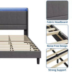 Cadre de Lit CuisinSmart avec Tête de Lit, Plateforme Capitonnée en Tissu Moderne, Cadre de Lit Ne Nécessitant Pas de Sommier Tapissier, Silencieux, Montage Facile