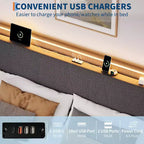Cadre de Lit CuisinSmart avec Tête de Lit, Plateforme Capitonnée en Tissu Moderne, Cadre de Lit Ne Nécessitant Pas de Sommier Tapissier, Silencieux, Montage Facile